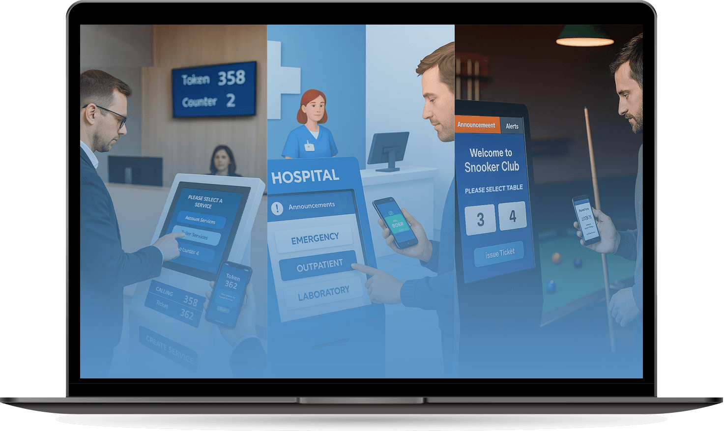 Various use cases of a queue management system